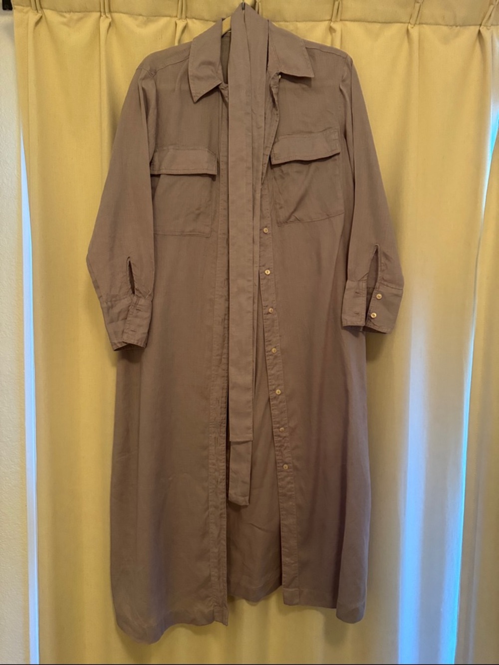 Mango Long Sleeve Shirt Dress in Mauve Brown